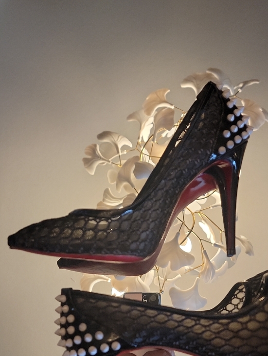 Christian Louboutin Guni Pump Black Patent Leather,Net With White Spikes 100